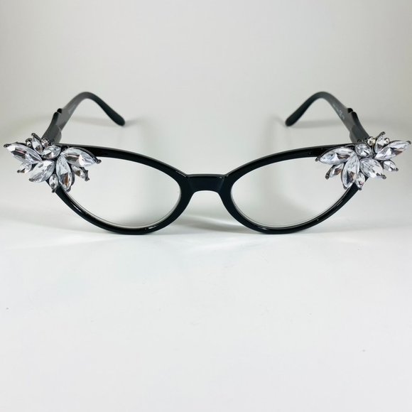 Retro Readers black frames with Clear Crystal rhinestones +2.25 reading glasses - Picture 1 of 7